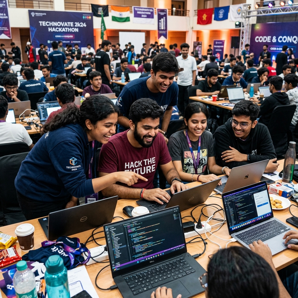 Students at a hackathon